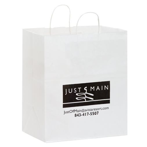 Custom Printed White Kraft Paper Carry-Out Bag (14 1/2"x9 1/2"x16 1/4") - Flexo Ink - 1W14916-Fl